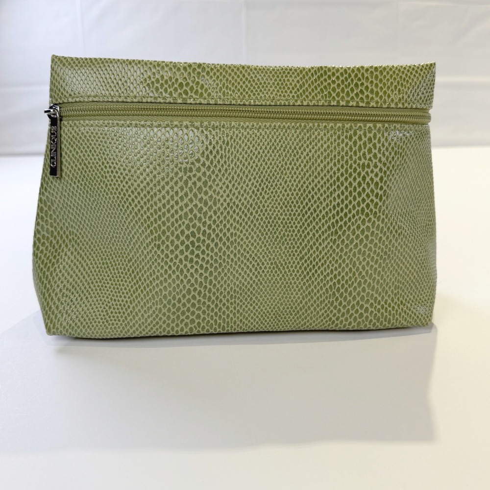 Clinique Green Snakeskin Embossed Makeup Bag Cosmetic Pouch Zip Top 361B1